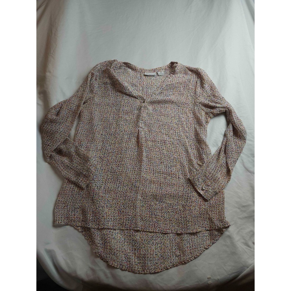 Liz Claiborne Popover Blouse Womens Medium Multicolor Woven Confetti Long Sleeve